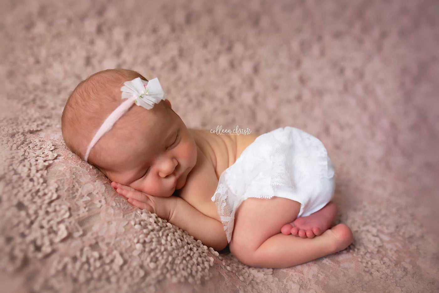 White Ruffle Bum Lace Newborn Tieback Romper - Beautiful Photo Props