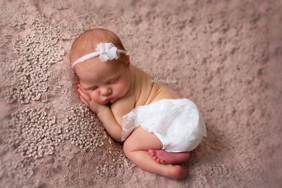 White Ruffle Bum Lace Newborn Tieback Romper - Beautiful Photo Props