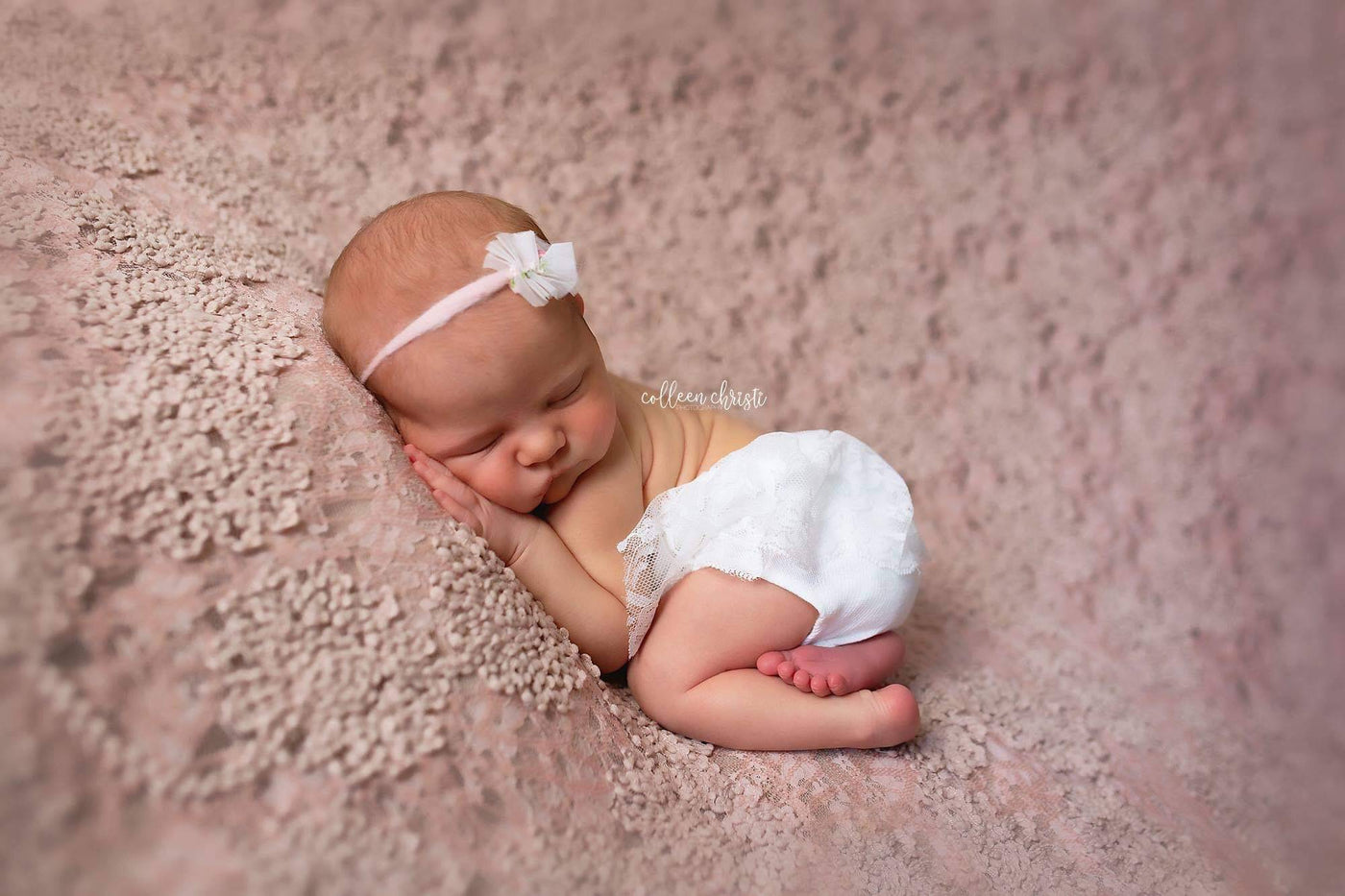 White Ruffle Bum Lace Newborn Tieback Romper - Beautiful Photo Props