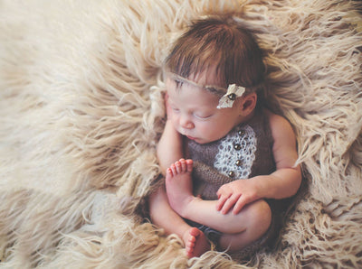 SET Brown Mohair Overalls Pants and Lace Pearl Headband - Beautiful Photo Props