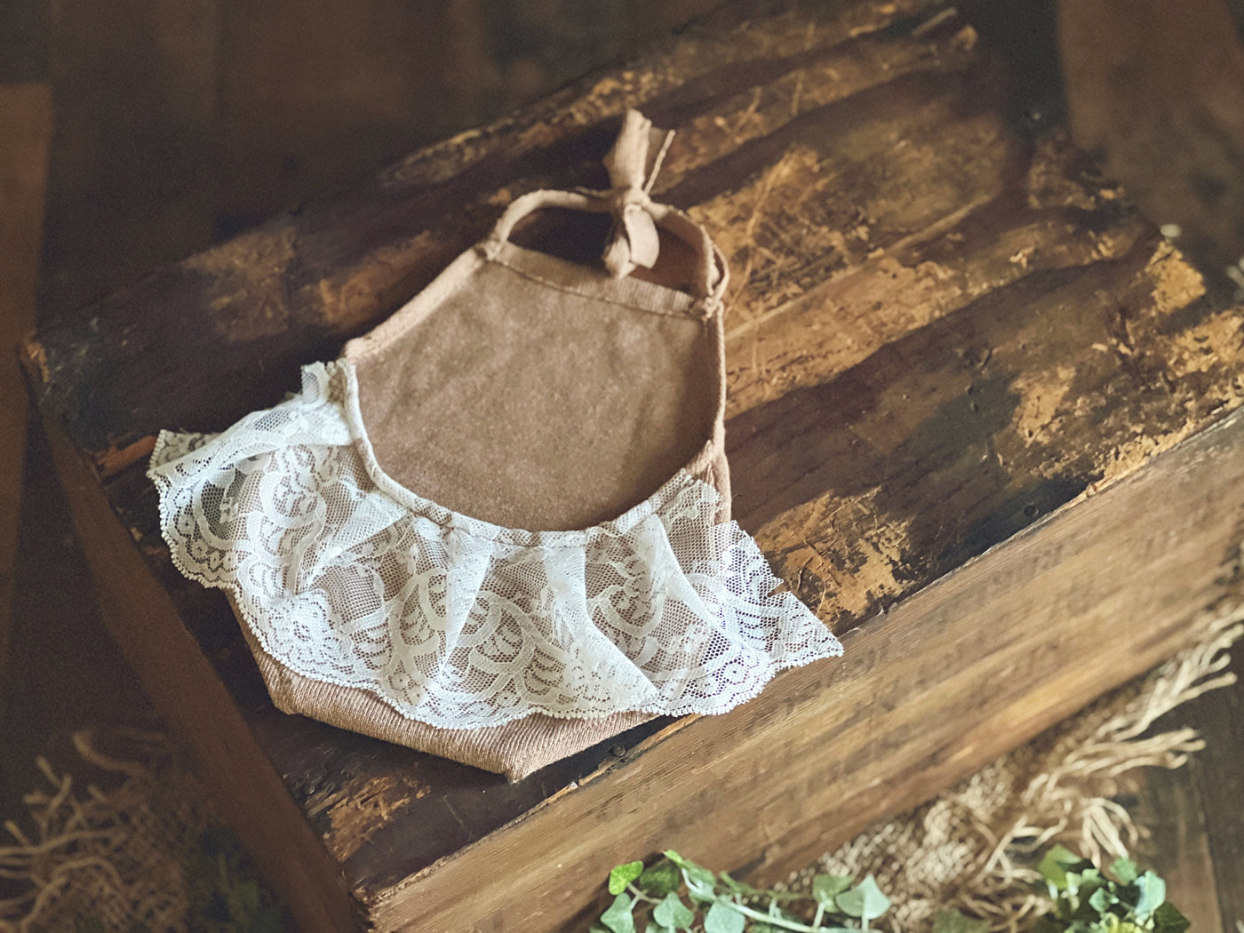 White Ruffle Bum Lace Newborn Tieback Romper - Beautiful Photo Props