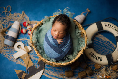 SET Dark Blue Jean and Light Blue Stretch Knit Newborn Baby Wraps - Beautiful Photo Props