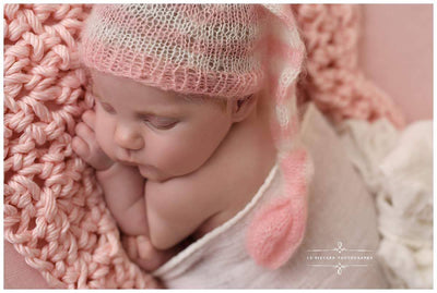 Pink and Cream Newborn Mohair Pixie Baby Hat - Beautiful Photo Props