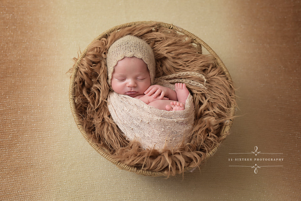 Beige Scalllop Mohair Newborn Baby Bonnet Hat - Beautiful Photo Props
