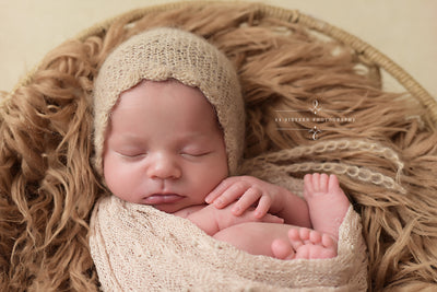 Beige Scalllop Mohair Newborn Baby Bonnet Hat - Beautiful Photo Props