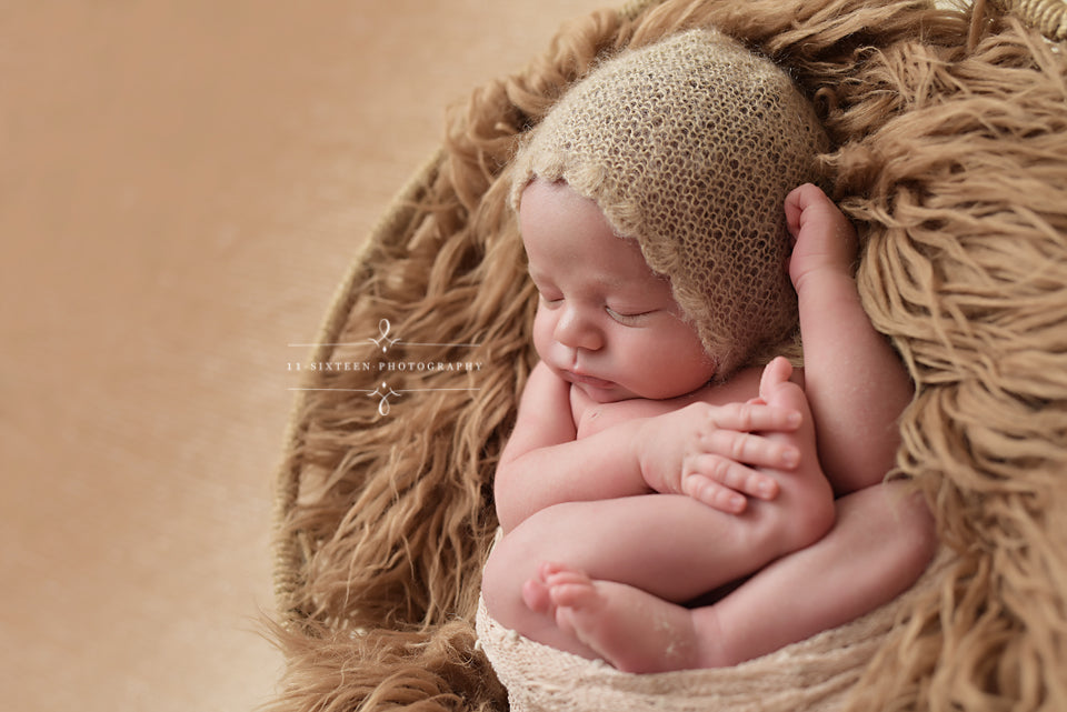 Beige Scalllop Mohair Newborn Baby Bonnet Hat - Beautiful Photo Props