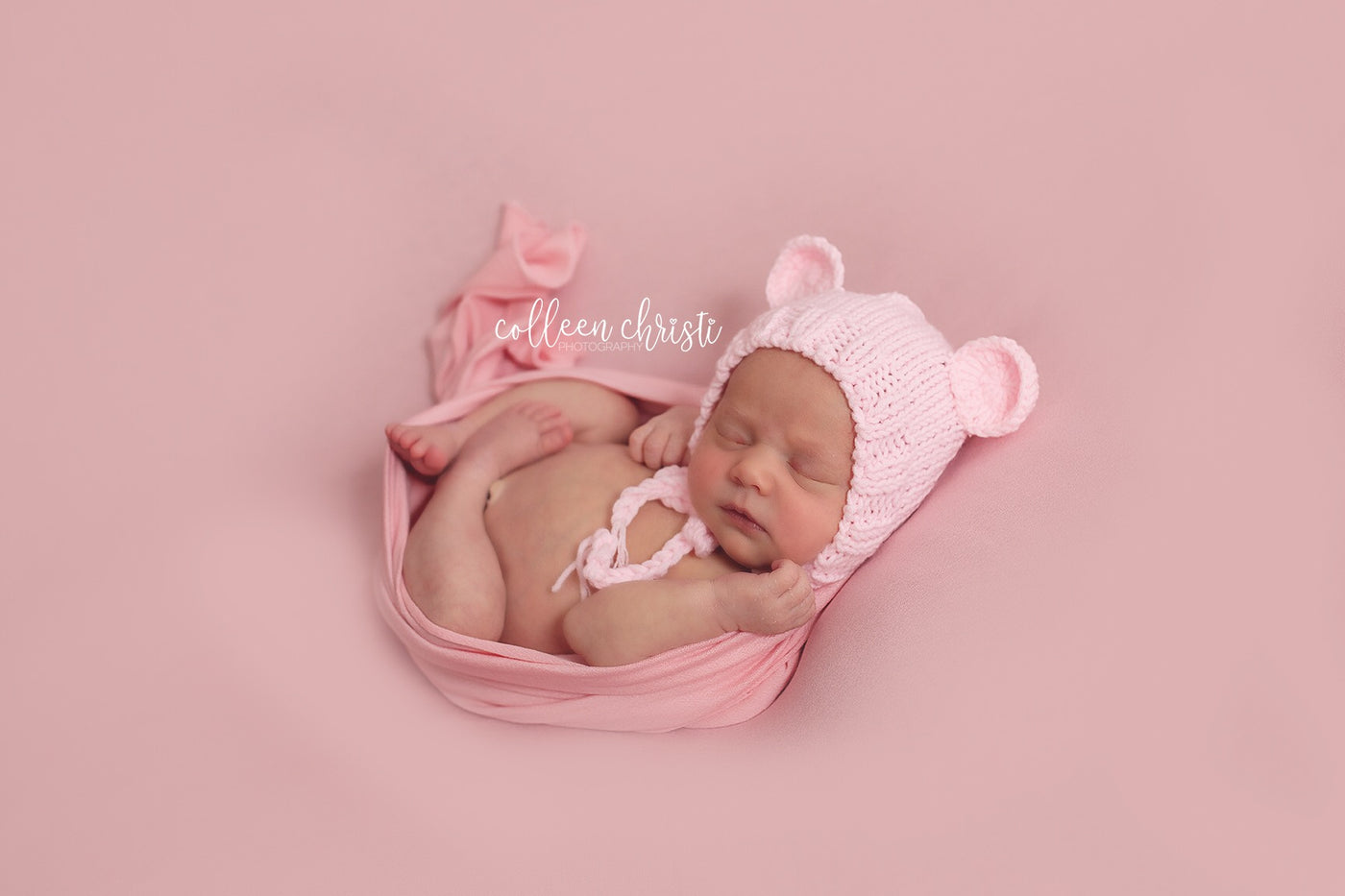 SET Pink Newborn Teddy Bear Hat and Stuffed Bear Plush - Beautiful Photo Props