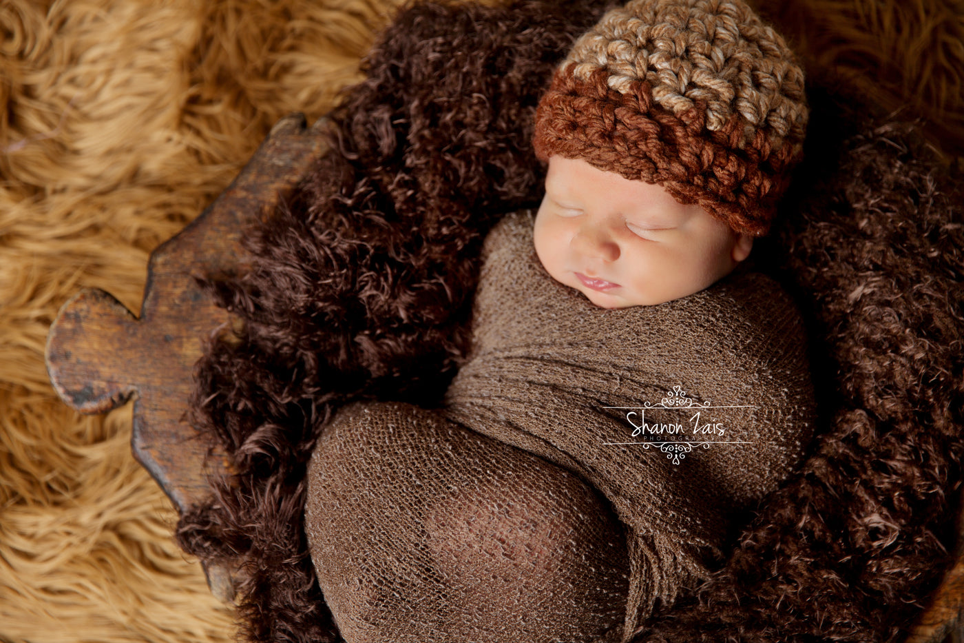 SET Beige Brown Newborn Hat & Stretch Knit Wrap-Beautiful Photo Props
