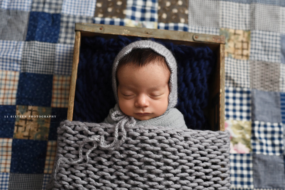 Gray Scallop Mohair Newborn Baby Bonnet Hat - Beautiful Photo Props