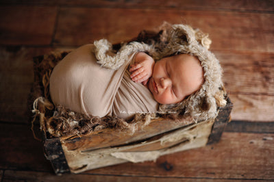 Beige Fabric Stretch Knit Newborn Baby Wrap - Beautiful Photo Props