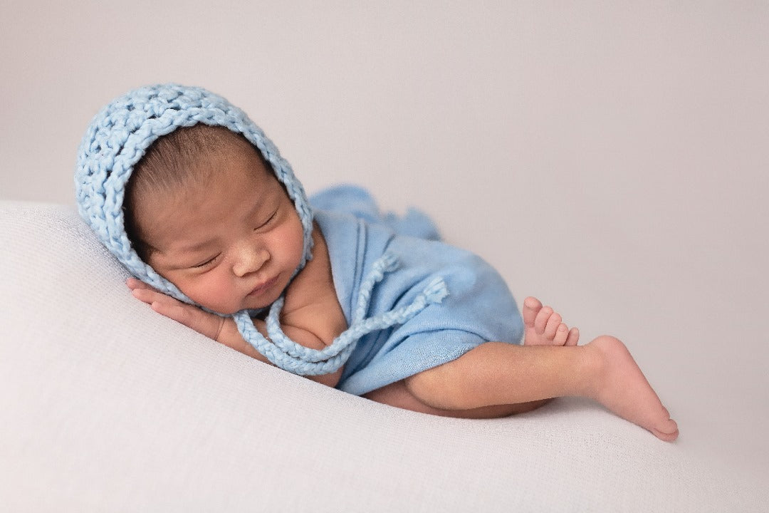 Simply Cotton Baby Bonnet in Blueberry - Beautiful Photo Props