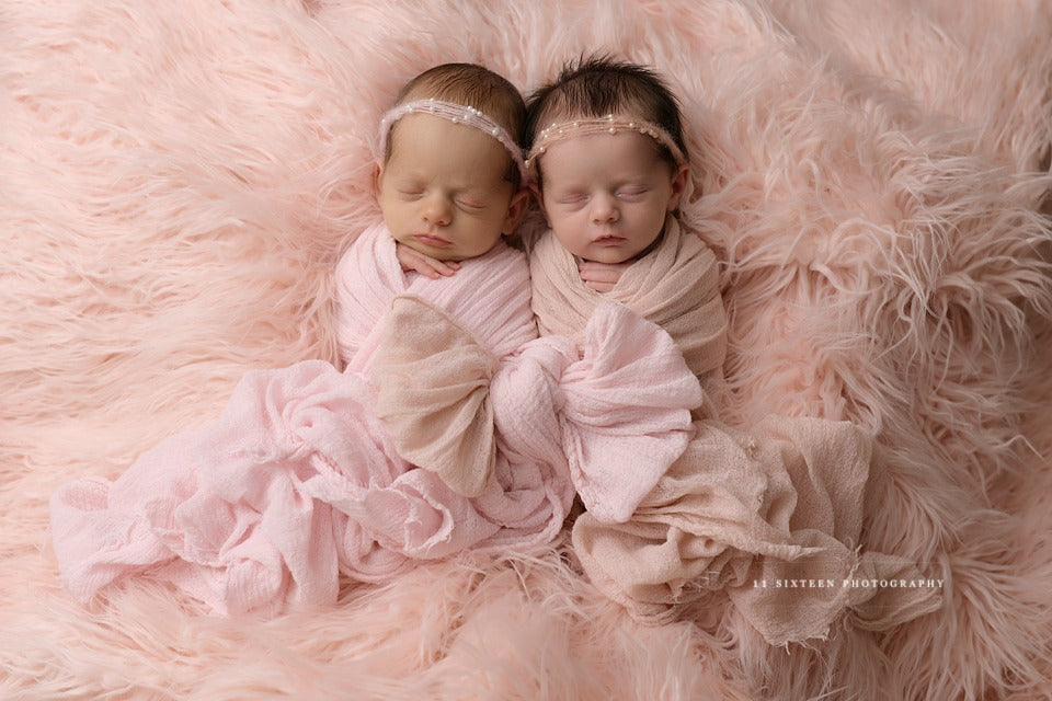 Blush Pink Pearls Mohair Halo Tieback Headband - Beautiful Photo Props