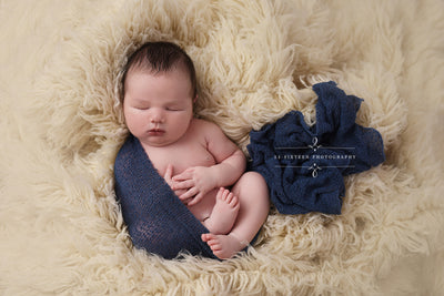 SET Orange Stretch Knit Baby Wrap, Royal Blue Fluff, Dark Blue Jean Layer - Beautiful Photo Props