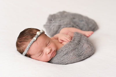 Gray Sunflower Mohair Knit Baby Wrap - Beautiful Photo Props
