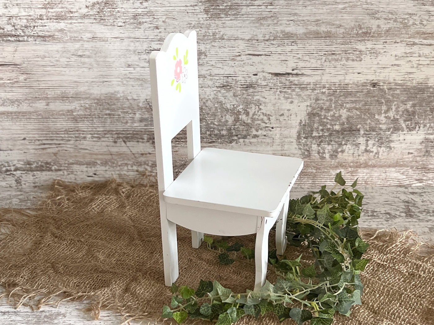 White Floral Newborn Wooden Posing Chair - Beautiful Photo Props