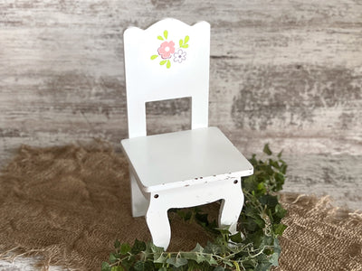 White Floral Newborn Wooden Posing Chair - Beautiful Photo Props