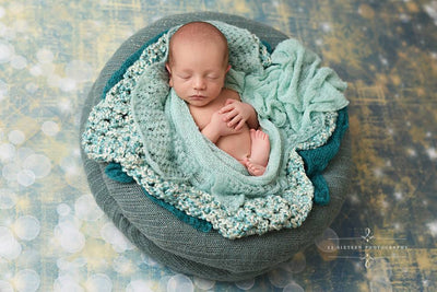 Ocean Blue and Cream Homespun Newborn Baby Blanket - Beautiful Photo Props