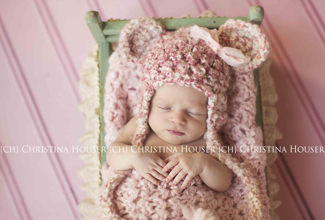Earflap Teddy Newborn Hat Pink Dreams - Beautiful Photo Props