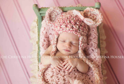 Earflap Teddy Newborn Hat Pink Dreams - Beautiful Photo Props