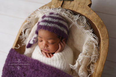 Purple and Cream Newborn Mohair Pixie Baby Hat - Beautiful Photo Props