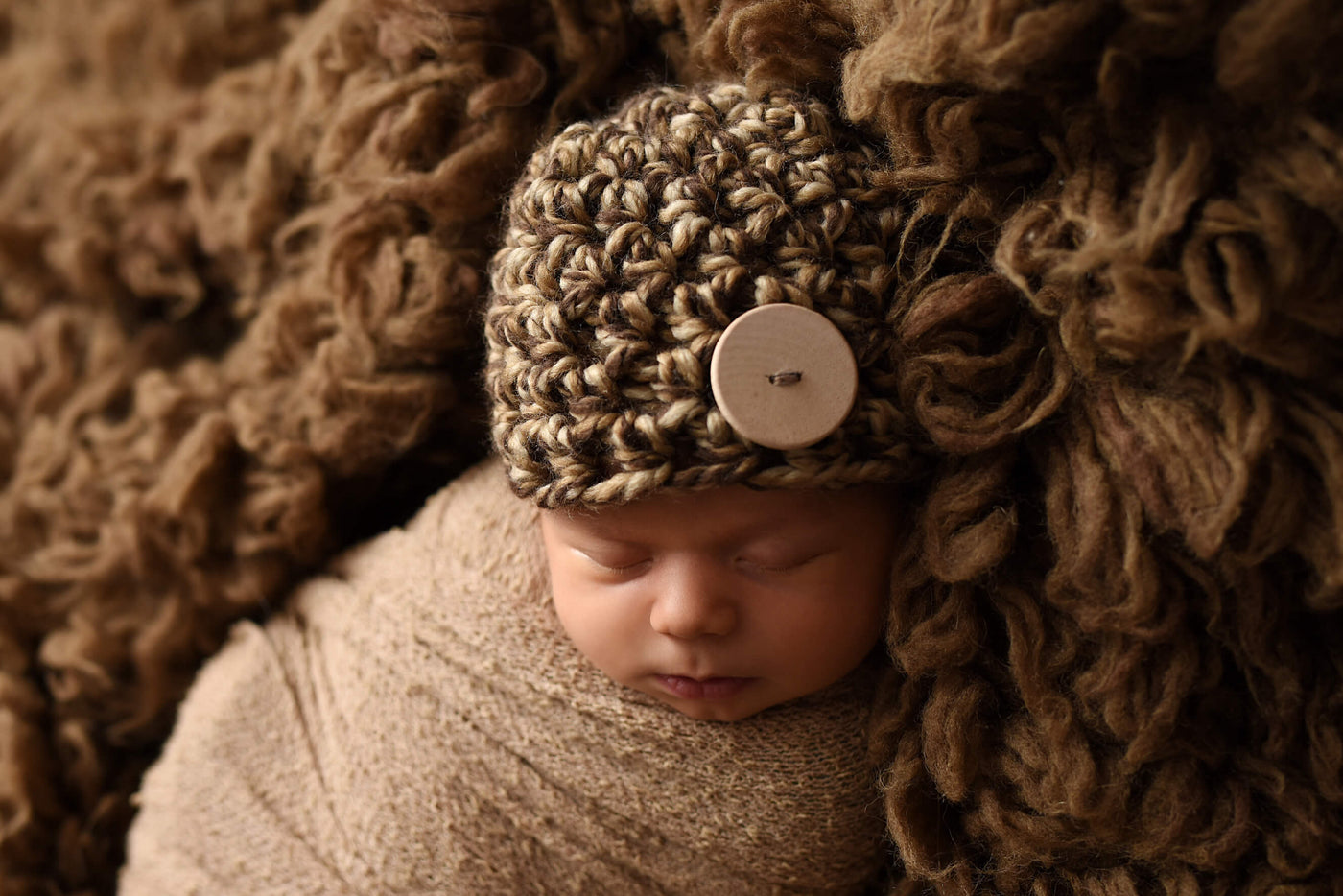 Toffee Brown Beige Newborn Button Hat - Beautiful Photo Props